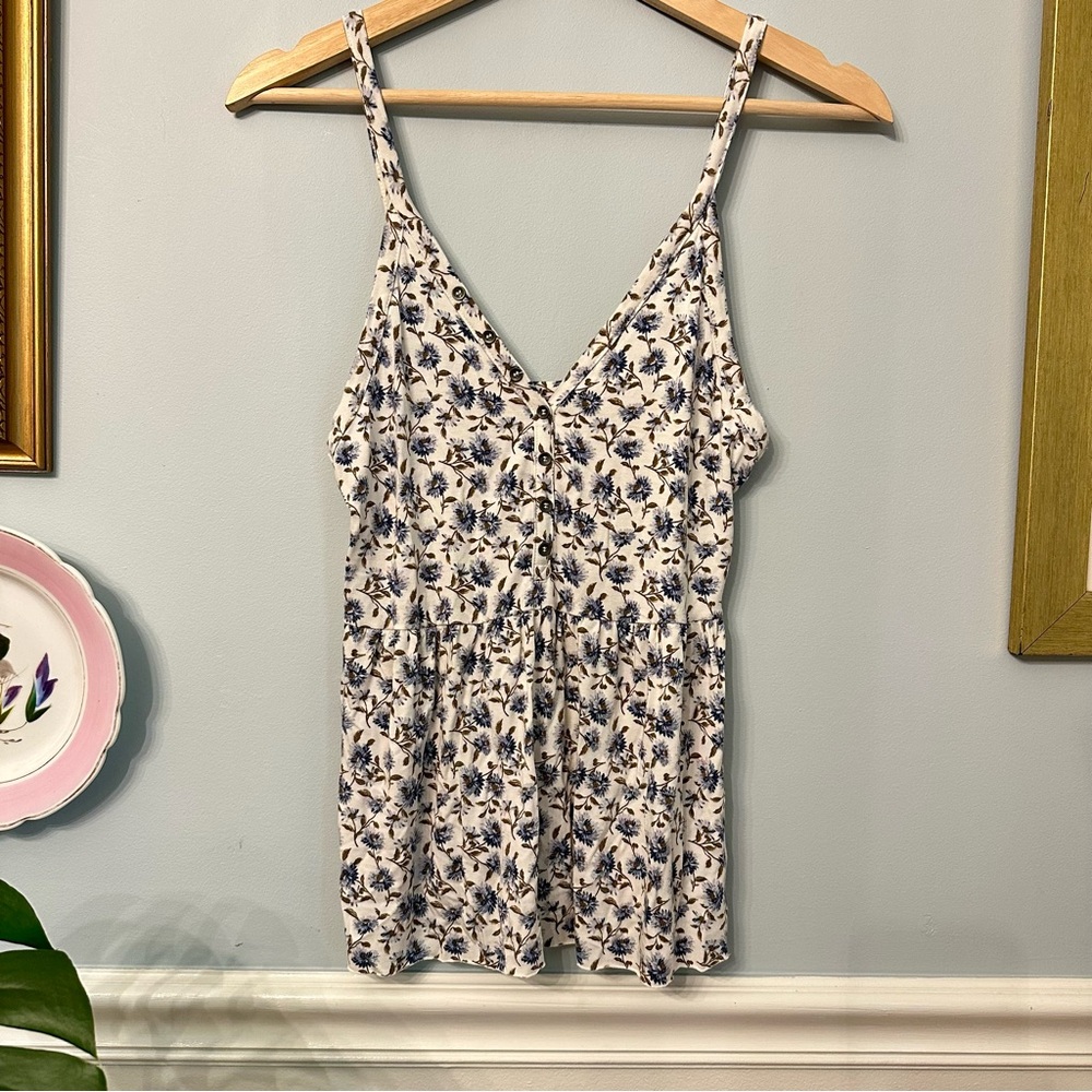 American Eagle Soft & SexyFloral Ruffle Women's Tank Top Small Boho Coquette